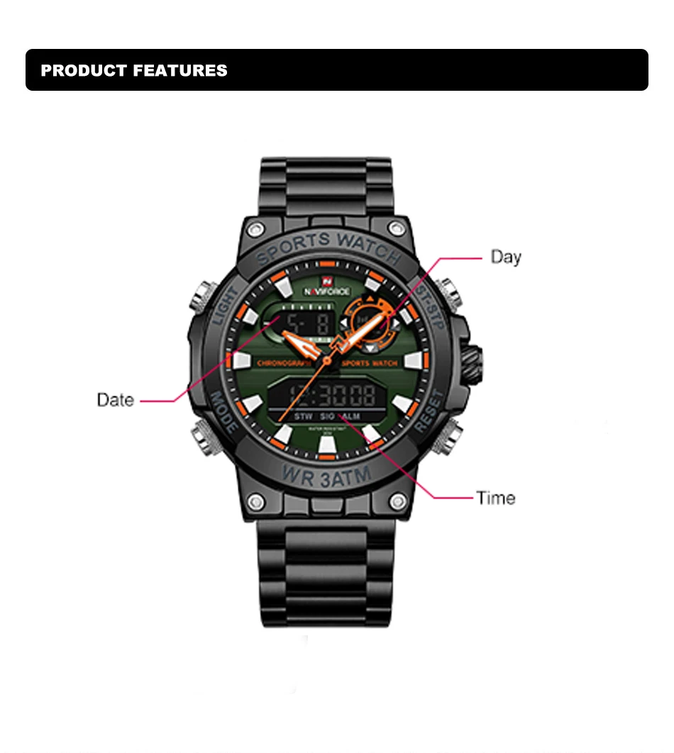 Digital Quartz Watch Men Waterproof Luminous Date Chronograph_voghion.com