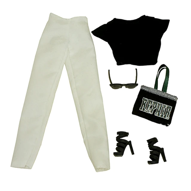 Fashion Outfits For Barbie Doll Clothes Set For Barbie Shirt Pants Shoes Glasses Crown Purse Hat Toys 1/6 Dolls Accessories No.5 set