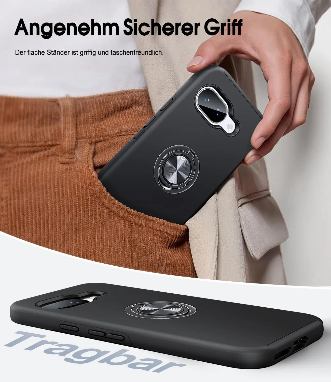 Shockproof Slim Fit Cover with Metal Ring Holder and Kickstand