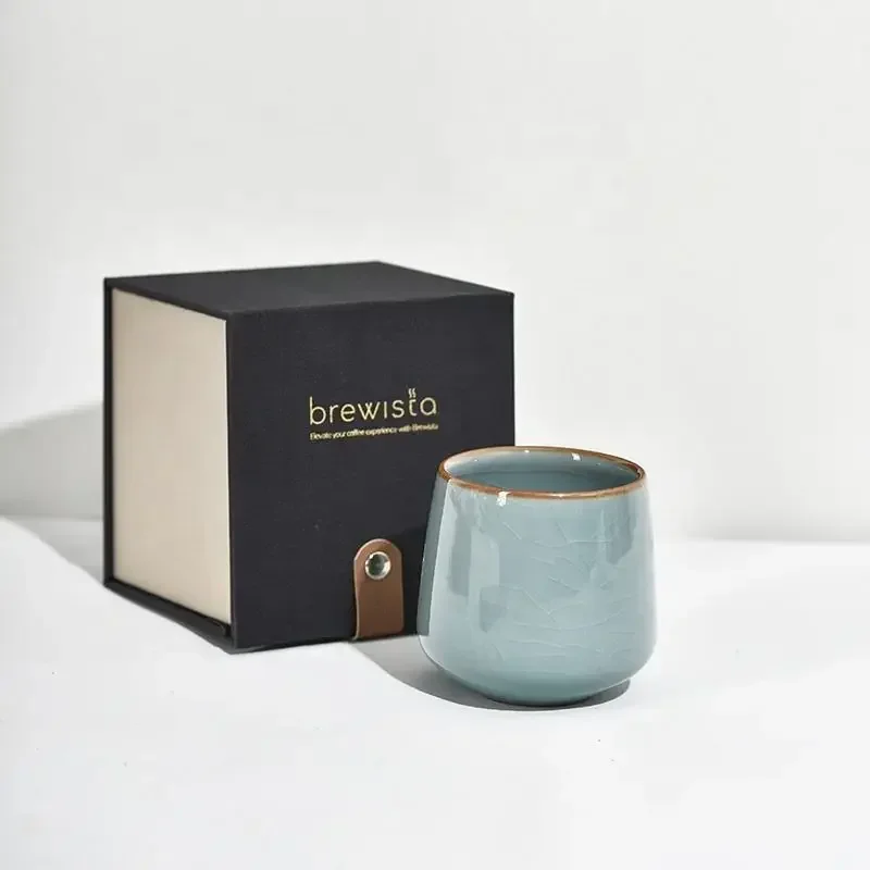 

Brewista Portable Jingdezhen Ceramic Golden Silk Coffee Cup Ice Cracked Celadon Hand-made Coffee Cup Gift packing