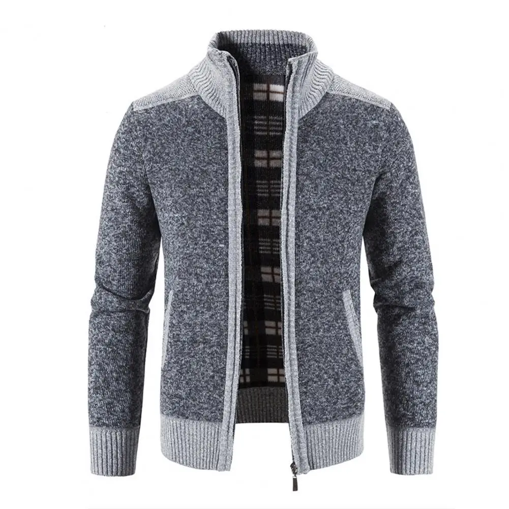 Hot！Winter/Autumn Men's Jacket Zipper Closure Men Cardigan with Pocket Polyester Precisely Detail Men Sweater for Dating Wear