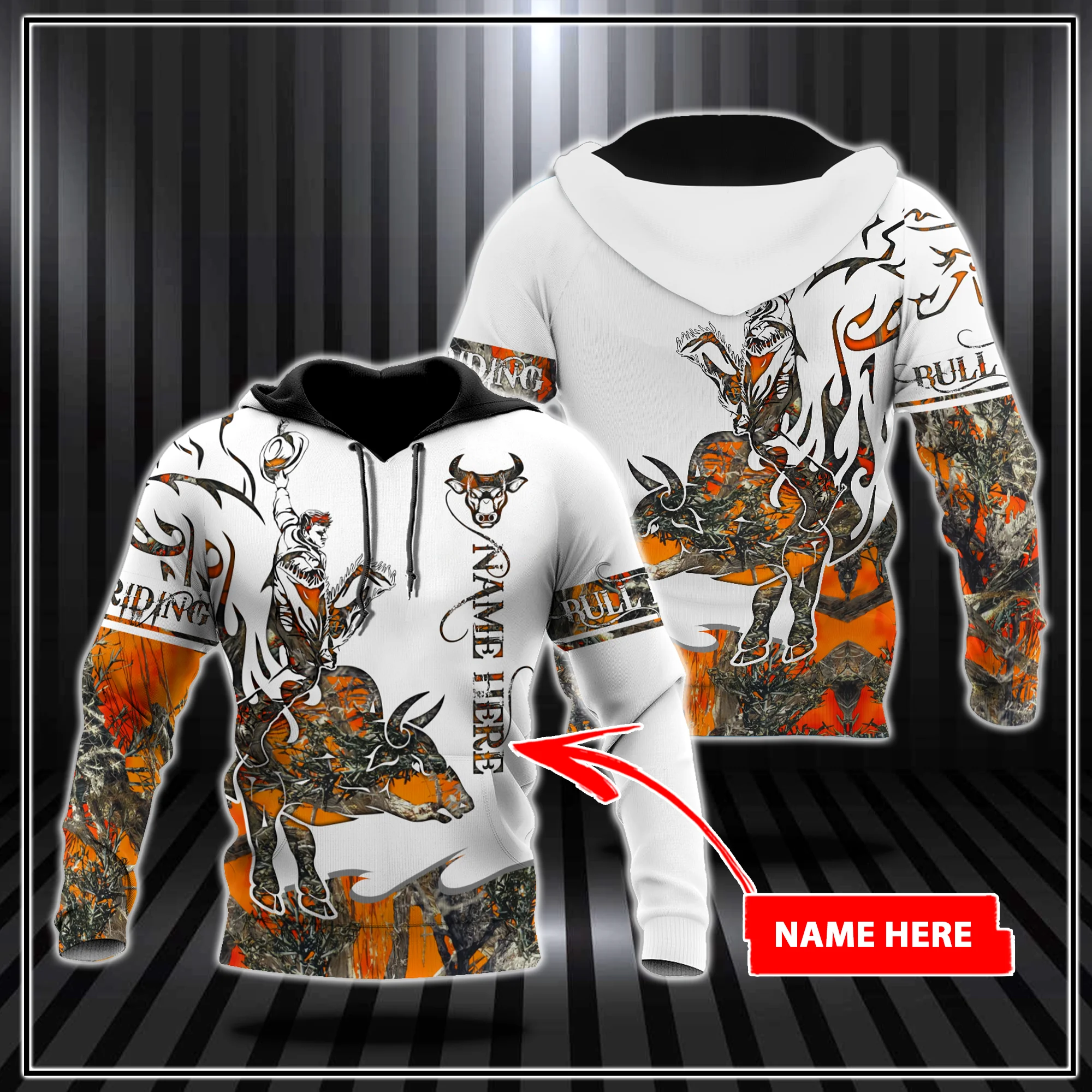 Benutzerdefinierte Name Bull Riding Tattoo 3D All Over Gedruckt Männer Hoodie Unisex Mit Kapuze Sweatshirt Streetwear Casual Zipper Hoodies DK448 – Detail 8