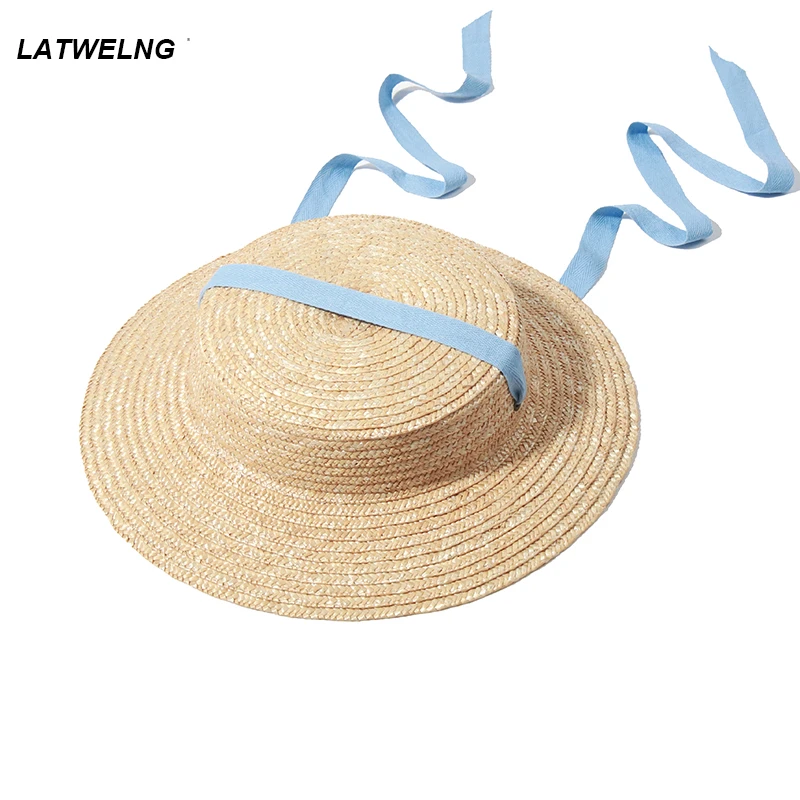 Children's Cute Straw Hat Kids Summer Sun Hats With Neck Flap Girl Boy Rope Beach Hat 1