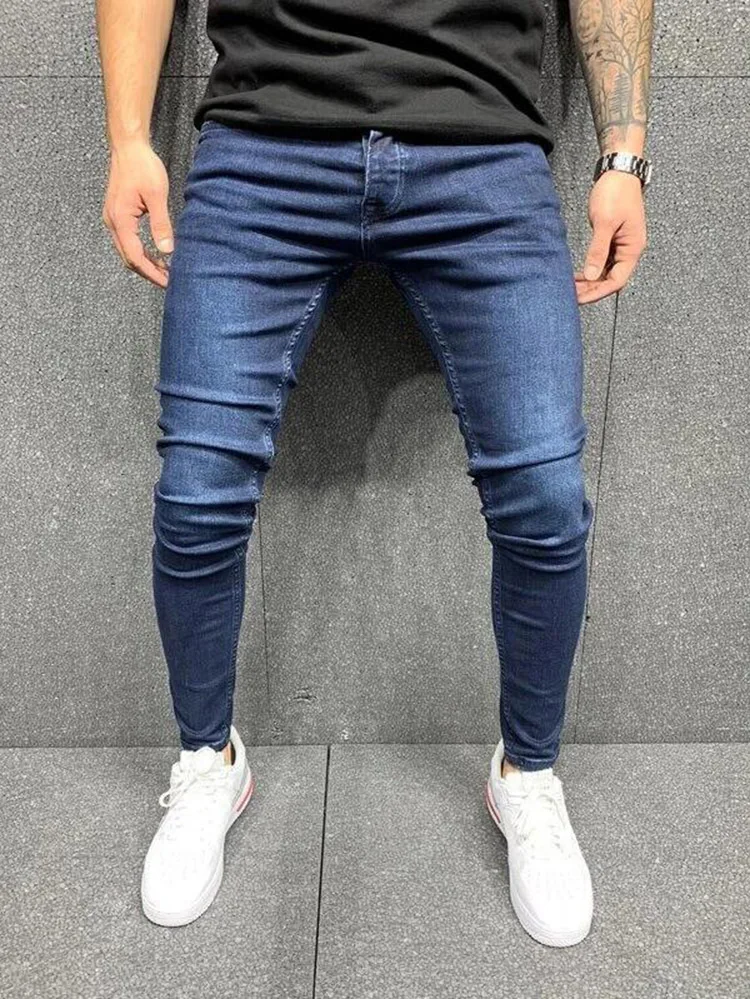 Men Jeans Street Biker Slim Fit Elastic Y2K Denim Cargo Pants Casual Retro Solid Stretch Ripped Skinny men jeans ripped jeans ripped patchwork jeans