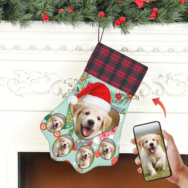 Custom Photo Paw Christmas Stocking