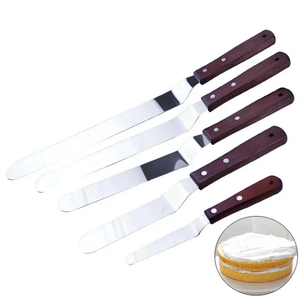 Food Grade Cake Spatula Professional Stainless Steel Cake Spatula Set with Wooden Handle Food Grade Cream Jam for Baking