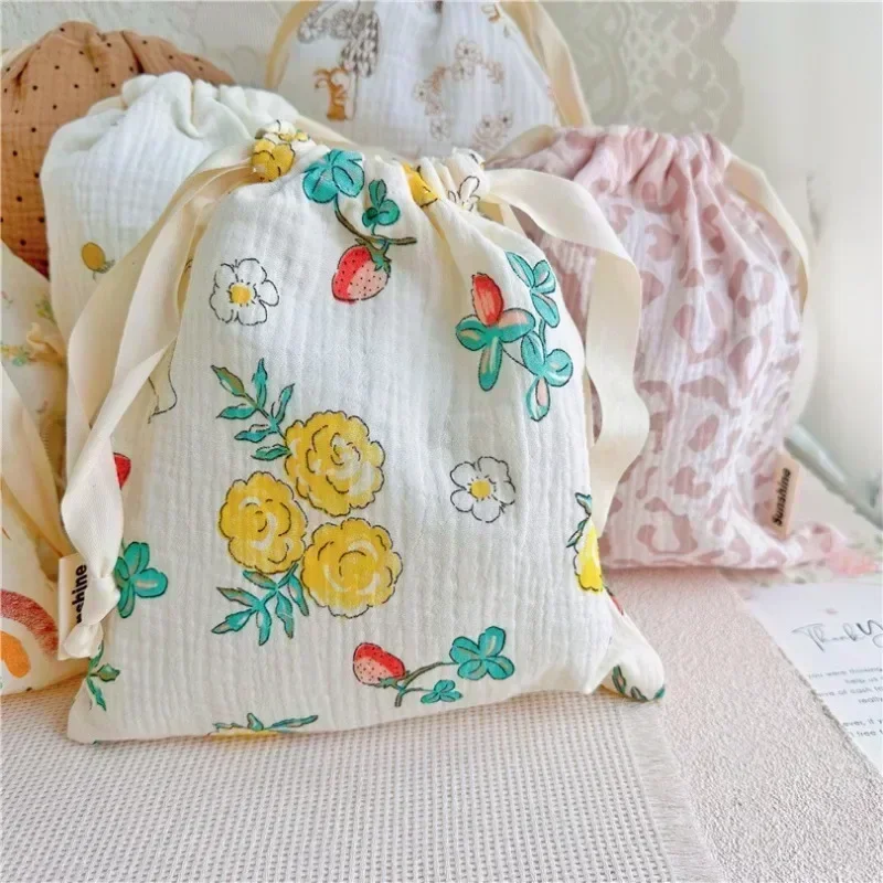 Diaper bag maternity bag diaper pouch natural cotton mommy storage bags outdoor baby diaper carrier cute sunshine rainbow printing drawstring 27x25cm