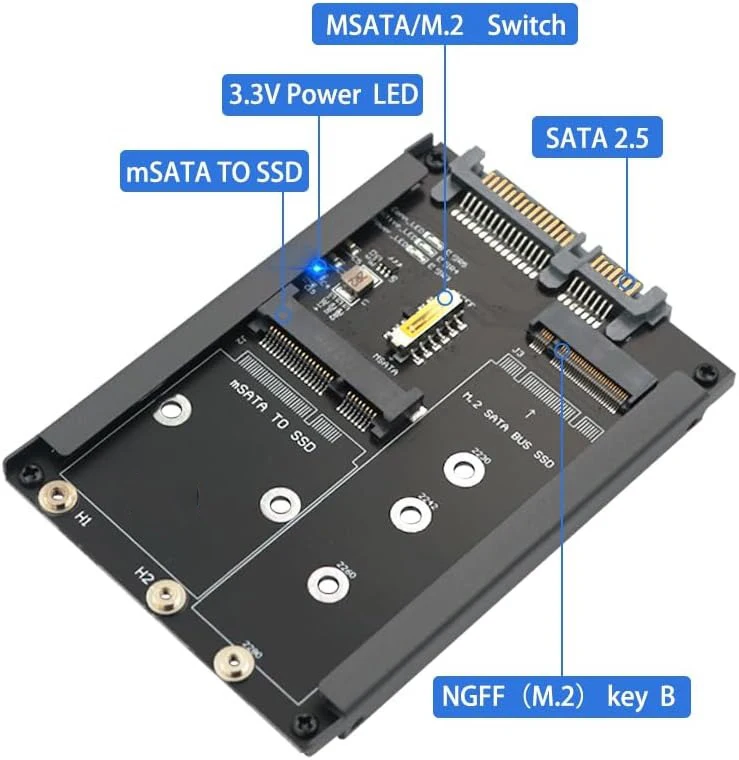 2 in 1 MSATA 및 B 키 SSD를 2.5인치 SATA III로 변환하는 프레임 브래킷 포함, mSATA SSD 7mm 드라이브 M.2를 SATA Ngff 엔클로저 어댑터로 변환합니다.