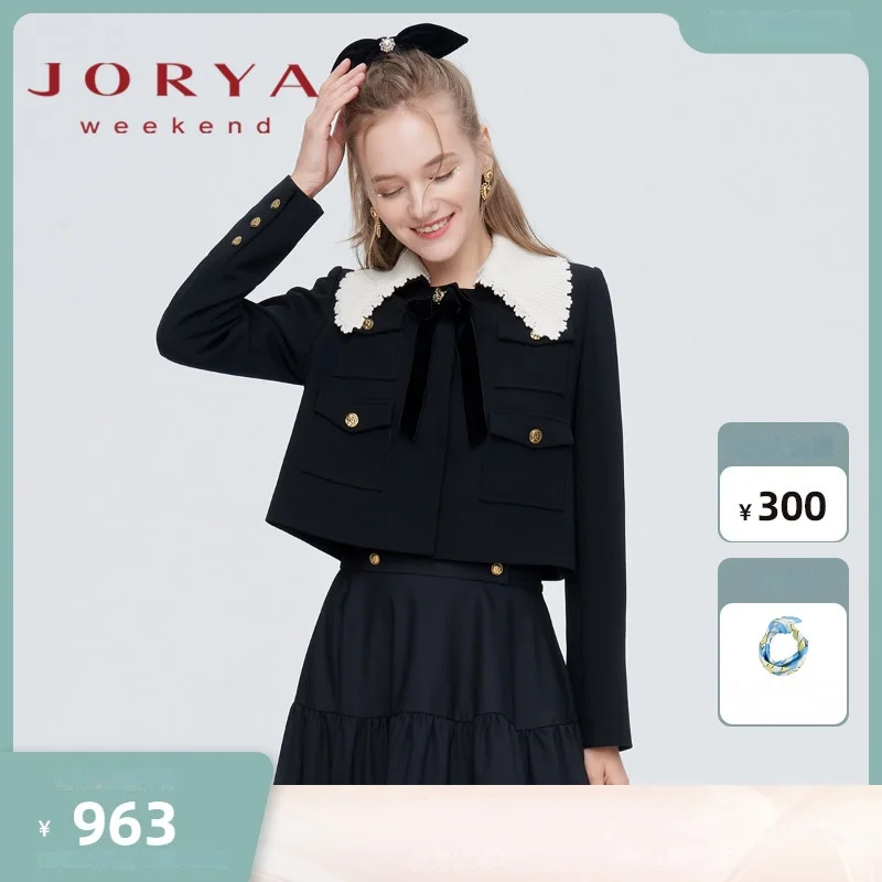Zhuoya 주말 2022 가을 신제품 콘트라스트 컬러 크로셰 라펠 보우 버튼 포켓 쇼트 코트, Ejwrc17