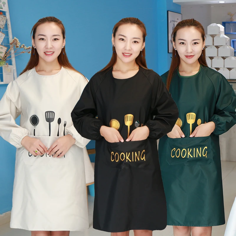 Kitchen Apron Long-sleeved Waterproof and Oil-proof Korean Fashion Blouse for Adults
