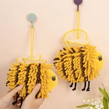 Cute Bee Shape Hand Towel with Wings Hanging Striped Color Blocking Soft Chenille Wipe Plush Kids Handkerchiefs Terry Towels