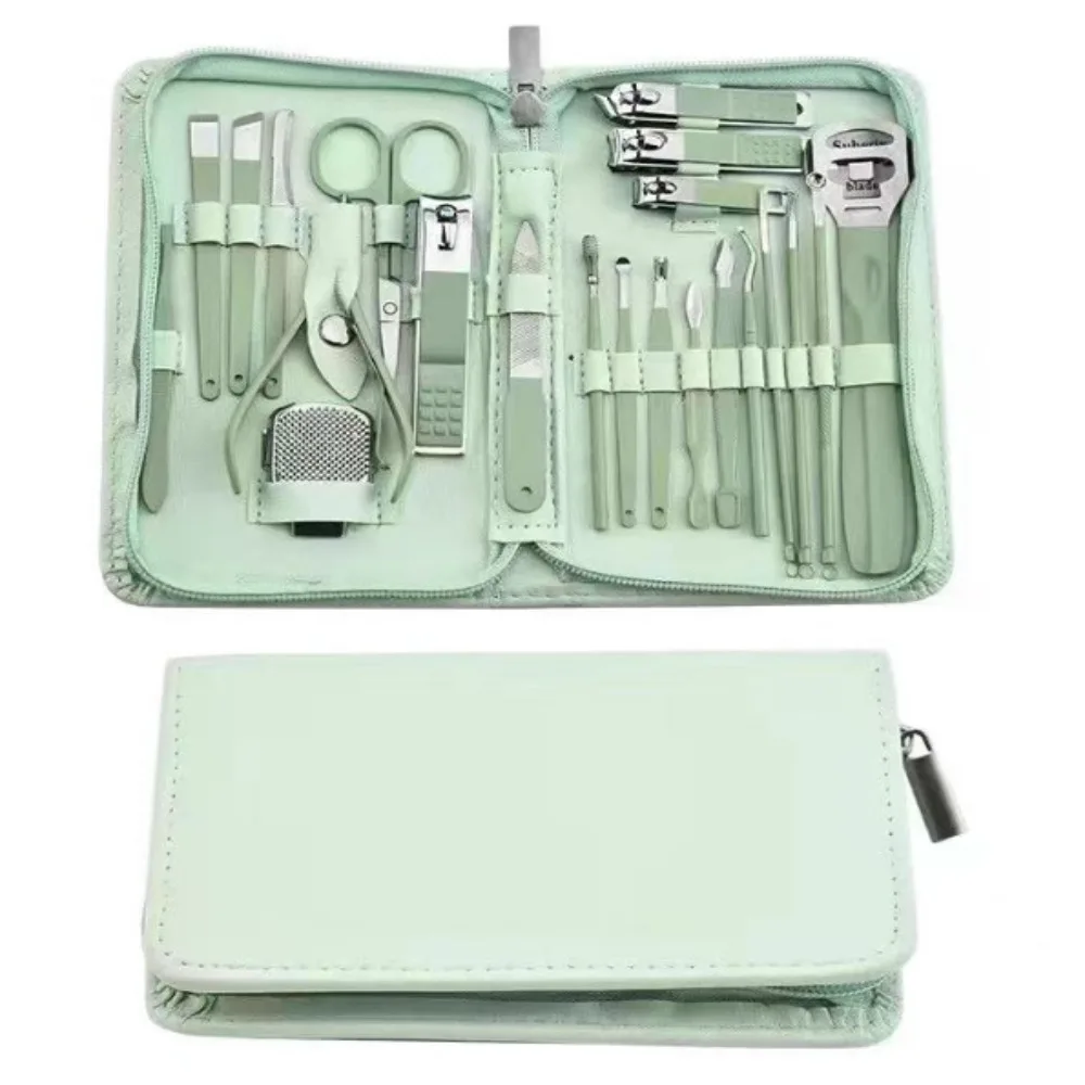 스테인레스 스틸 손톱깎이 키트(보관 케이스 포함) 녹색 손톱 트리머 세트 전문..