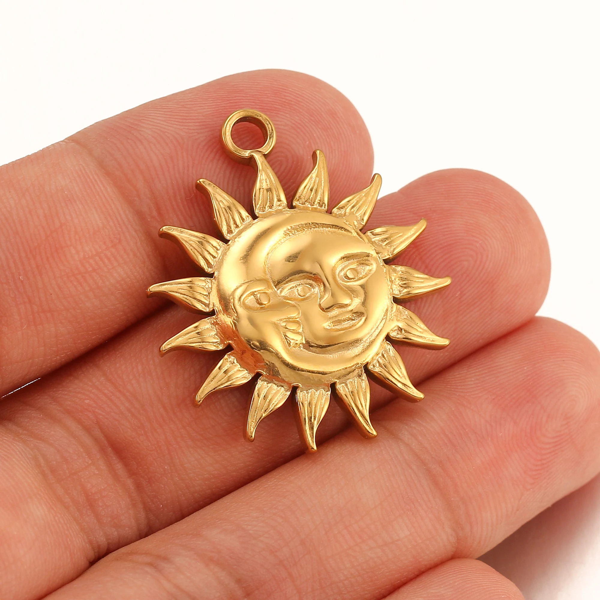 3 Stück Edelstahl Mode Retro Bohemian Sun Conch Charms DIY Schmuck Ohrringe Halskette große Anhänger Gold Farbe machen – Detail 14