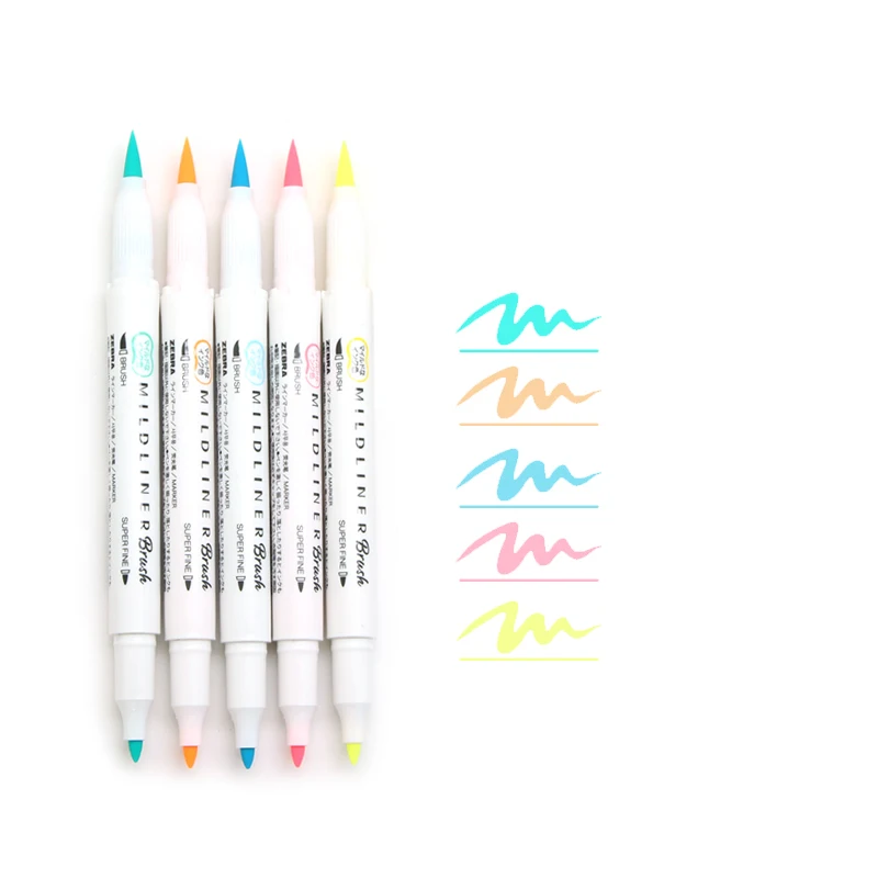 Zebra WFT8 Mild Liner Highlighter Pen Double Headed Art Brush Pen Marker Pens for Painting Japanese Stationery