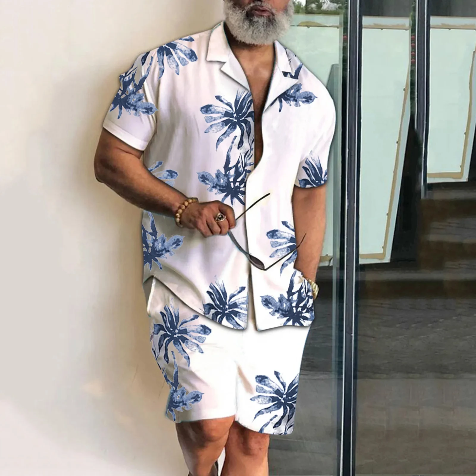 Coconut Tree 2PCS Shirts Suits Men 3D print Fashion Shirts+Shorts Two Piece Sets Hawaii Beach lapel Shirt Set Unisex Clothing 3