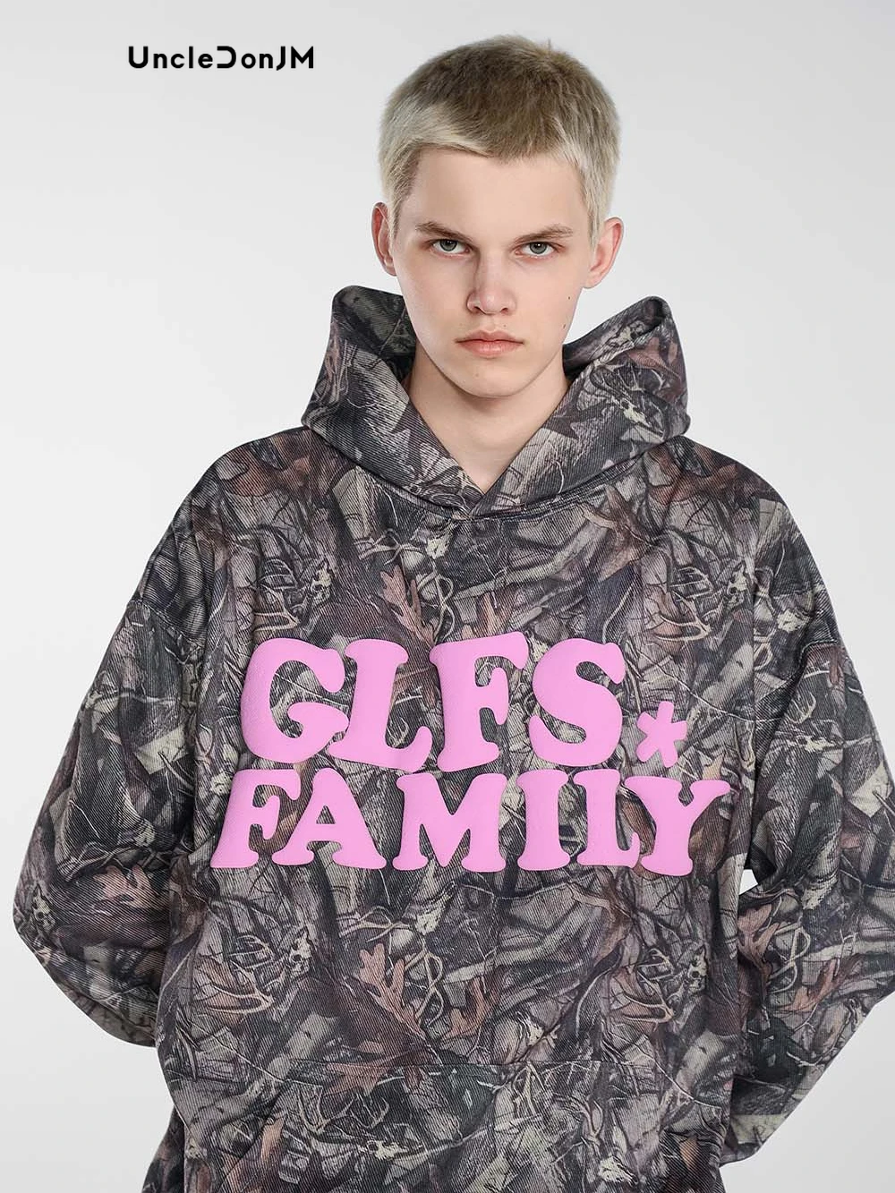 Camouflage pink alphabet Casual Hoodie Y2K Fashion Street Pullover Men Clothing Fall Winter Long Sleeve Streetwear