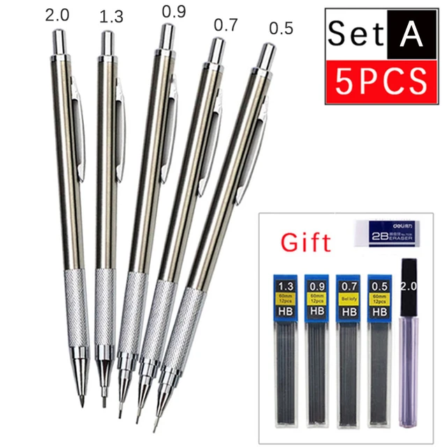 Metal Mechanical Pencils Set with Lead Refills Drafting Automatic Pencil  0.3, 0.5, 0.7, 0.9, 1.3, 2.0mm 2B HB For Art Supplie - AliExpress