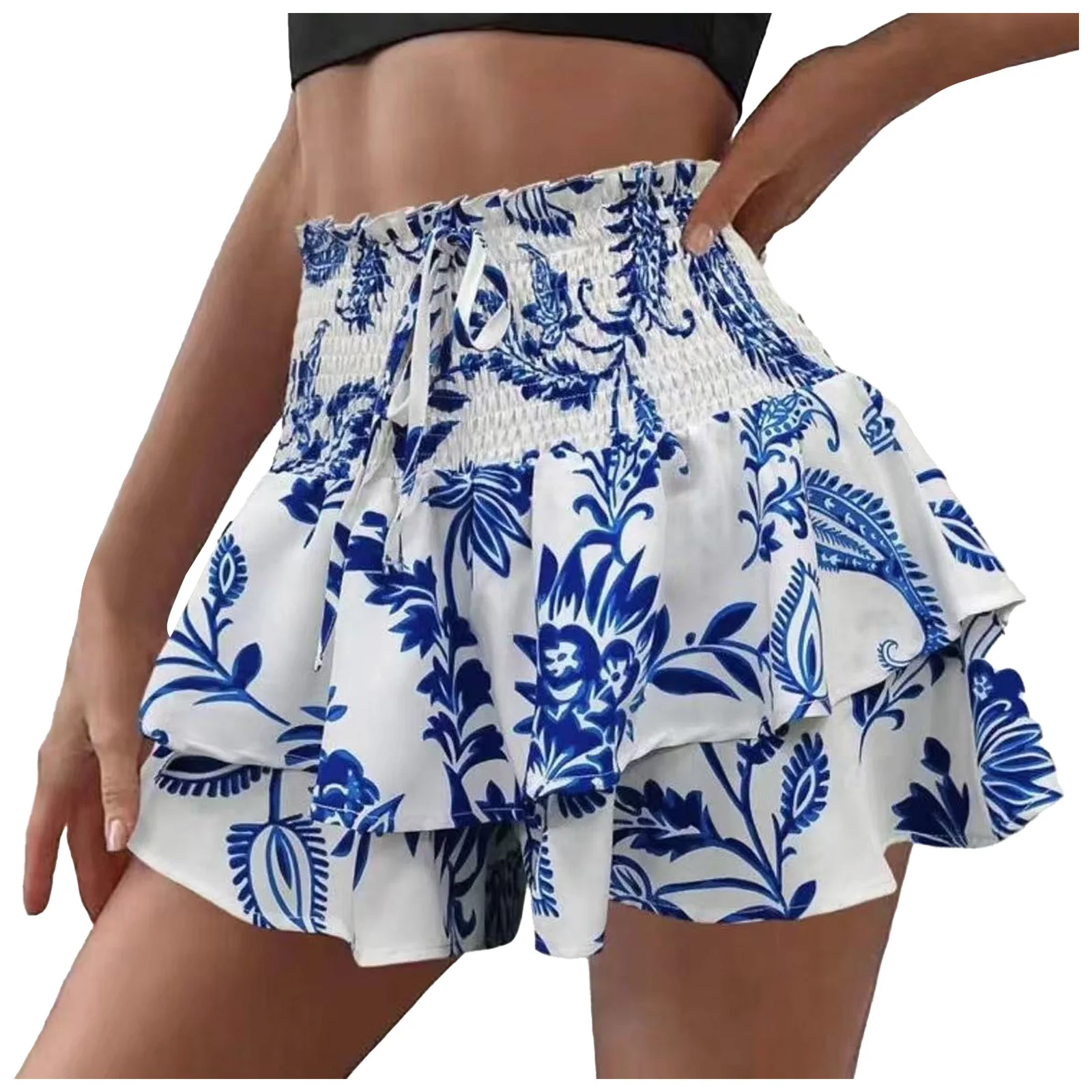 Women's Casual Floral Print Shorts Skirt 2026 Summer High Waist Pleated Mini Skirts Boho Ruffle Faldas A Line Sweet Outfits 5