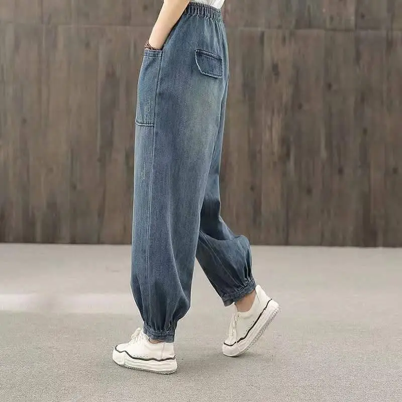 Jeans Women 2022 New Streetwear Jeans Strass Harem Pants Denim Female Korean Fashion Loose Stitching Pocket High Waist Trouser ariat jeans