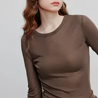 TOYOUTH femmes T-shirt 2025 automne nouveau ourlet incliné Lyocell laine coupe ajustée à manches longues Base hauts 4