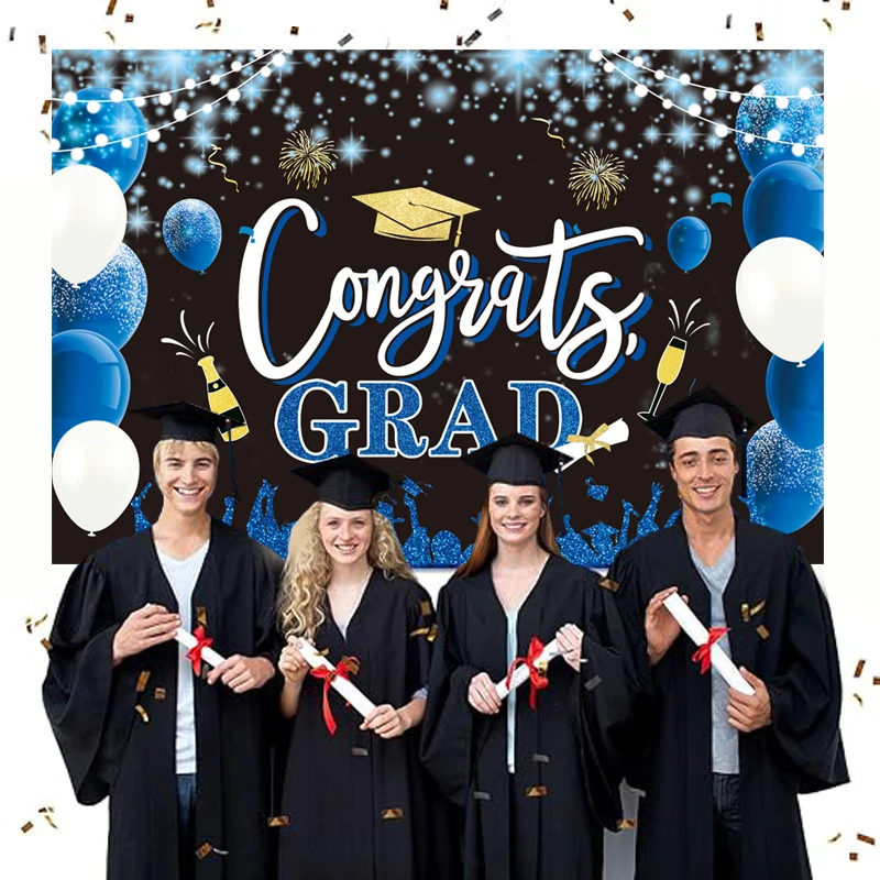 Backdrop Curtain 8x6ft Graduation Photo Backdrop - Congrats Grad Blue ...