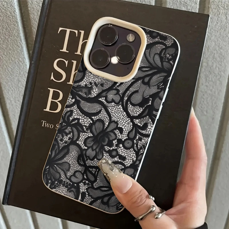 Elegant Lace Pattern Lychee Texture Silicone Phone Case