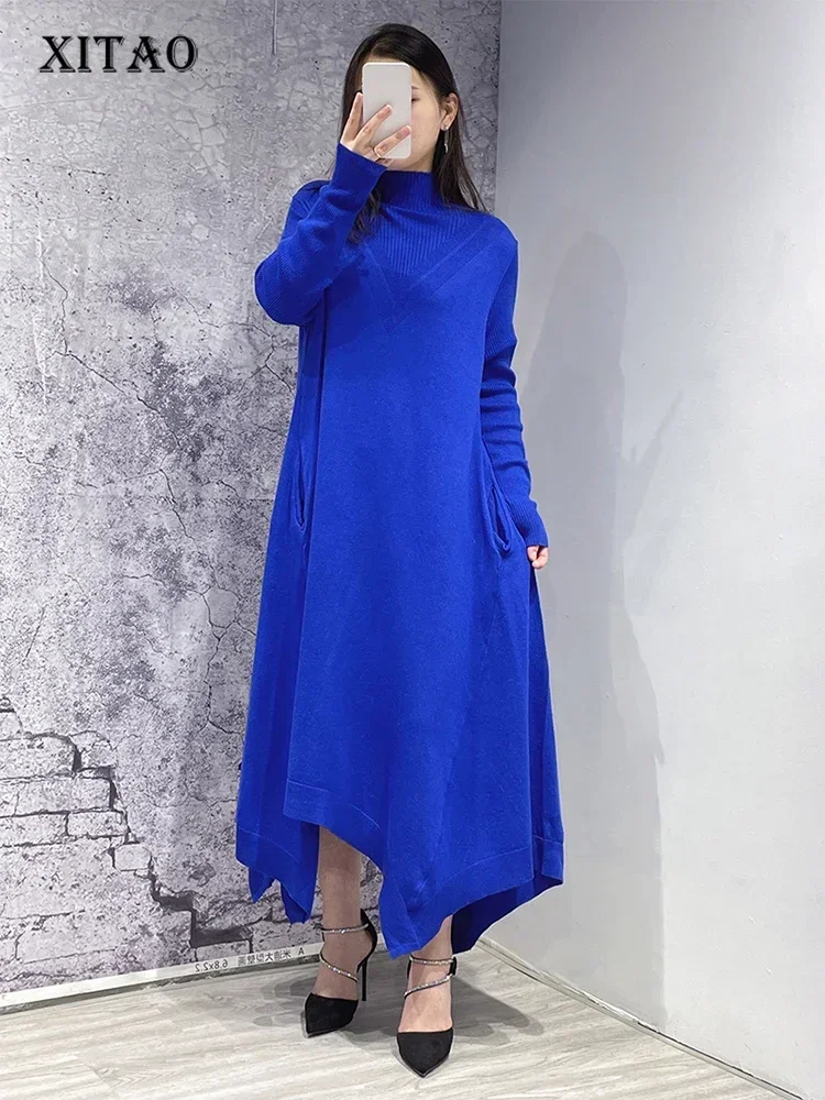 XITAO Knitting Dress Solid Color Casual Long Sleeve Turtleneck Pullover  Women Sweater Dress 2023 Spring Autumn All-match WMD3457 - AliExpress  200000345