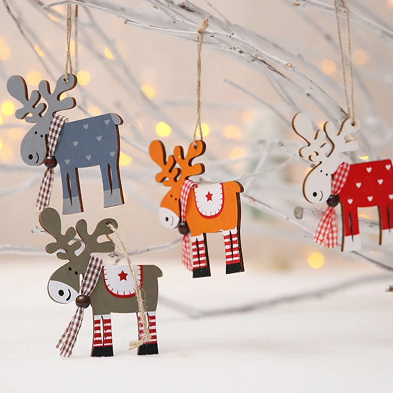 New Year Natural Wood Christmas Tree Ornament Hanging Pendants Star Bell For Navidad christmas decorations