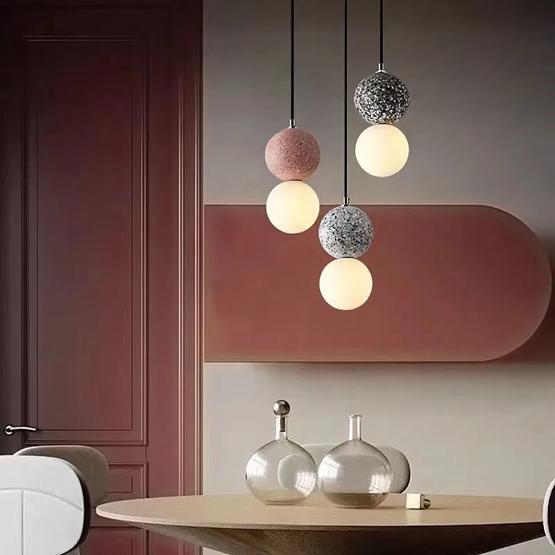 

Nordic balls pendant lights Glass concrete pendant lamp for Bedroom kitchen island Dining bedside LED wood lamps