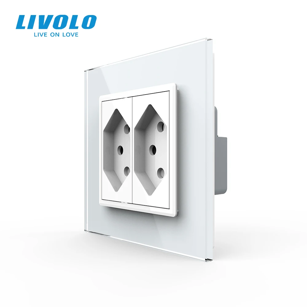 Livolo Switzerland Standard Power Socket, Crystal Glass Panel,Switzerland AC110~250V 13A Double Wall Power Socket