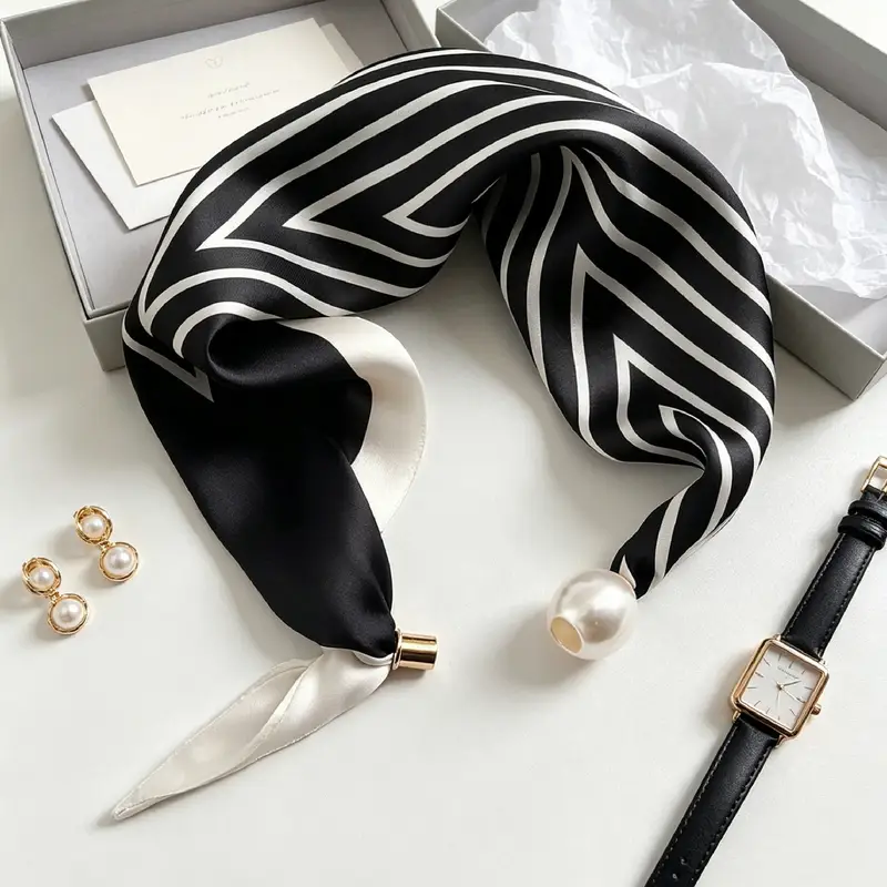 Elegant Chic Pearl Stripe Scarfs Women Fashion Convenient Magnetic Buckle Scarf Pearl Tail Artistic Accessory Neck Wrap Scarves - Image 9