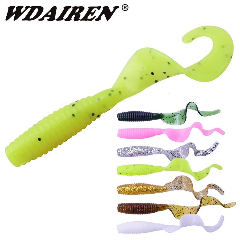 

20pcs/lot Jig Long Tail Worm Fishing Soft Lures 60mm 1.8g Wobblers Artificial Silicone Salt smell Baits bass Pesca Tackle