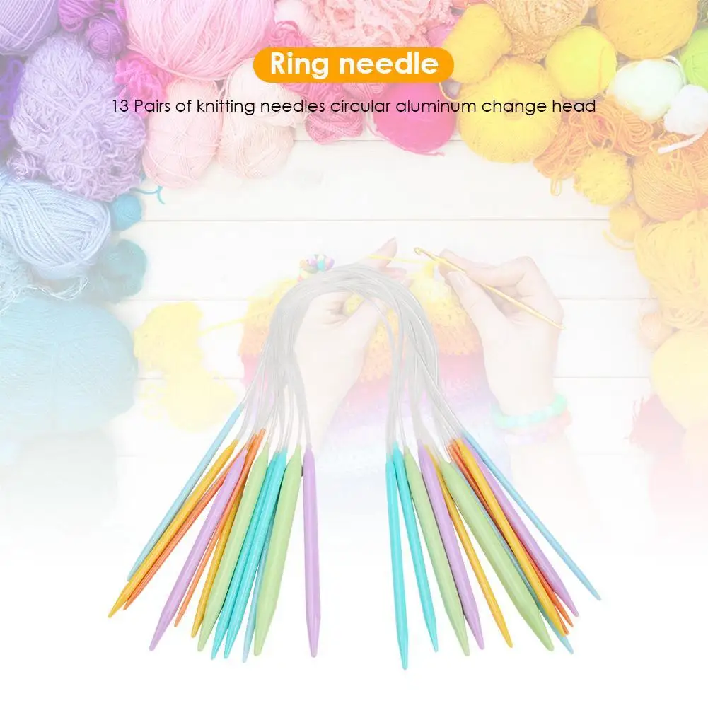 12 Pairs Sewing Needles Household Candy Color Plastic ABS Change Head Scarfs Knitting Needle Ring Set DIY Woven Craft