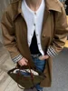 Elegant Plaid Lapel Long Windbreaker Women Fashion Single Breasted Full Sleeve Solid Coat 2025 Spring Lady High Street Outwear 2