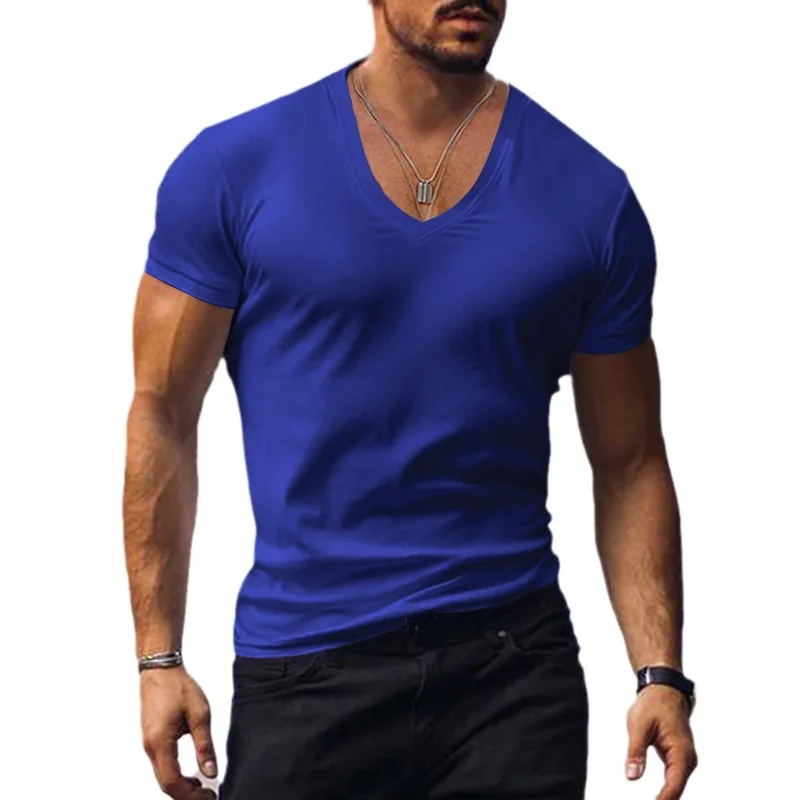 Mens Casual V Neck Short Sleeve Slim Tee Shirt
