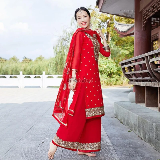 Ensemble deux pièces indien traditionnel, haut à manches longues, pantalon  ample, robe ethnique quotidienne, élégant, Gel600, 2023, S588 - AliExpress