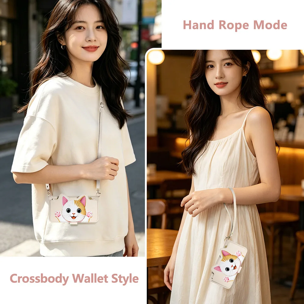 Charming Cat Crossbody Lanyard Wallet Phone Case Cover