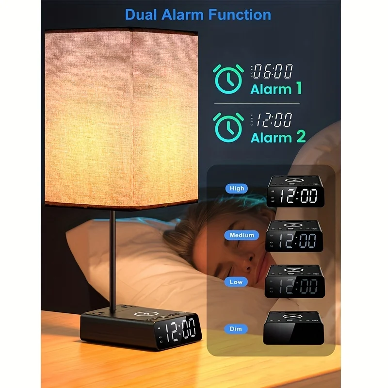 

Умная Настольная лампа с будильником, USB-зарядкой, беспроводной зарядкой и регулируемой яркостью, идеально подходит для дома и офиса