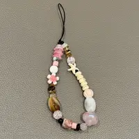 Boho Beaded Phone Charm Handmade Retro Bracelet Strap with Shell and Flower Beads Aesthetic Phone Lanyard for Women 3