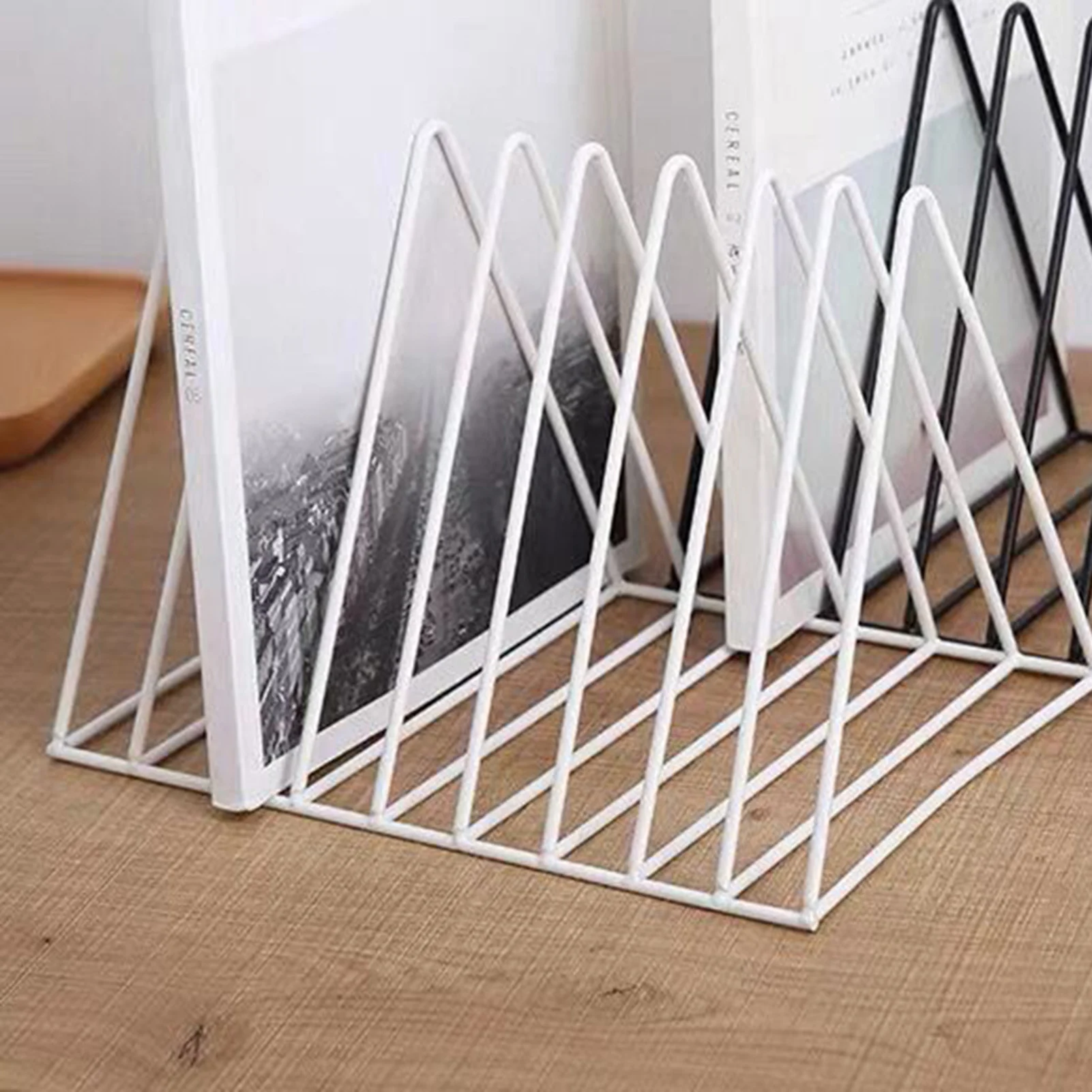 9 Slot Metal Magazine Book Album Display Rack Triangle Desktop File Sorter Organizer Vinyl Record Holder Storage for Home Office