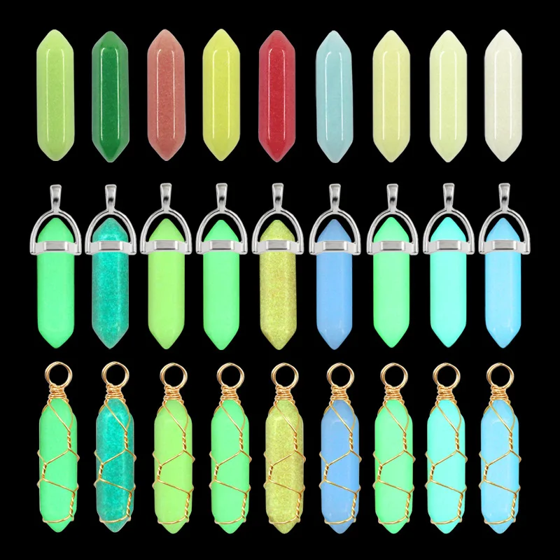 

Luminous Stone Charms Wire Wrap Hexagonal Column Chakra Healing Pendant Glow in Dark For Necklace Jewelry Accessories