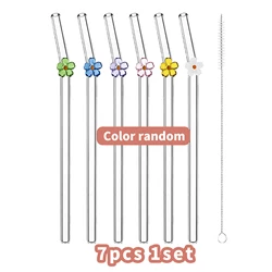 Reusable Bow Glass Straw Set - Cute and Eco - Friendly Drinking Straws with Cleaning Brush for Coffee, Smoothies, Frozen Drinks, Tea, and Juice (7 - Pack) (7pcs - flower)