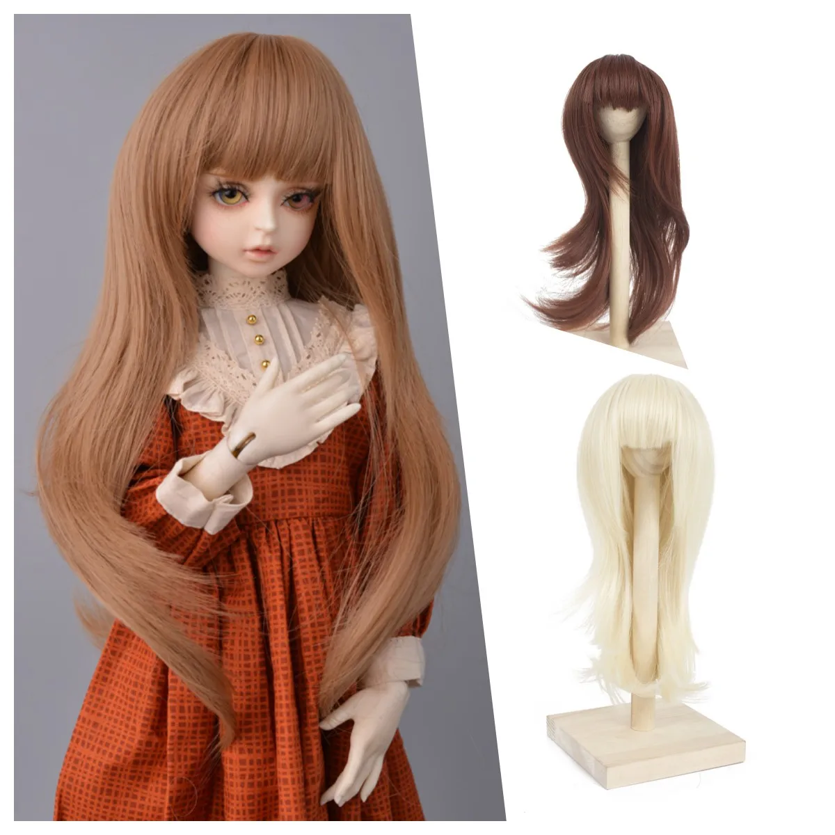 1/3 1/4 1/6 BJD SD Doll Wig Long Curly Bangs Doll Hair Big Roll Wavy Wig High Temperature Synthetic Wigs Doll Accessories long water wave none lace ginger orange high temperature wigs for women afro cosplay party daily synthetic hair wigs with bangs