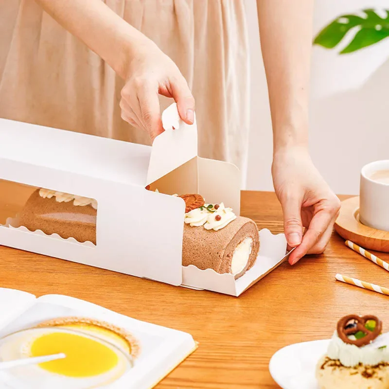 10Pcs White Cake Box With Window Mousse Cake Swiss Roll Baking
