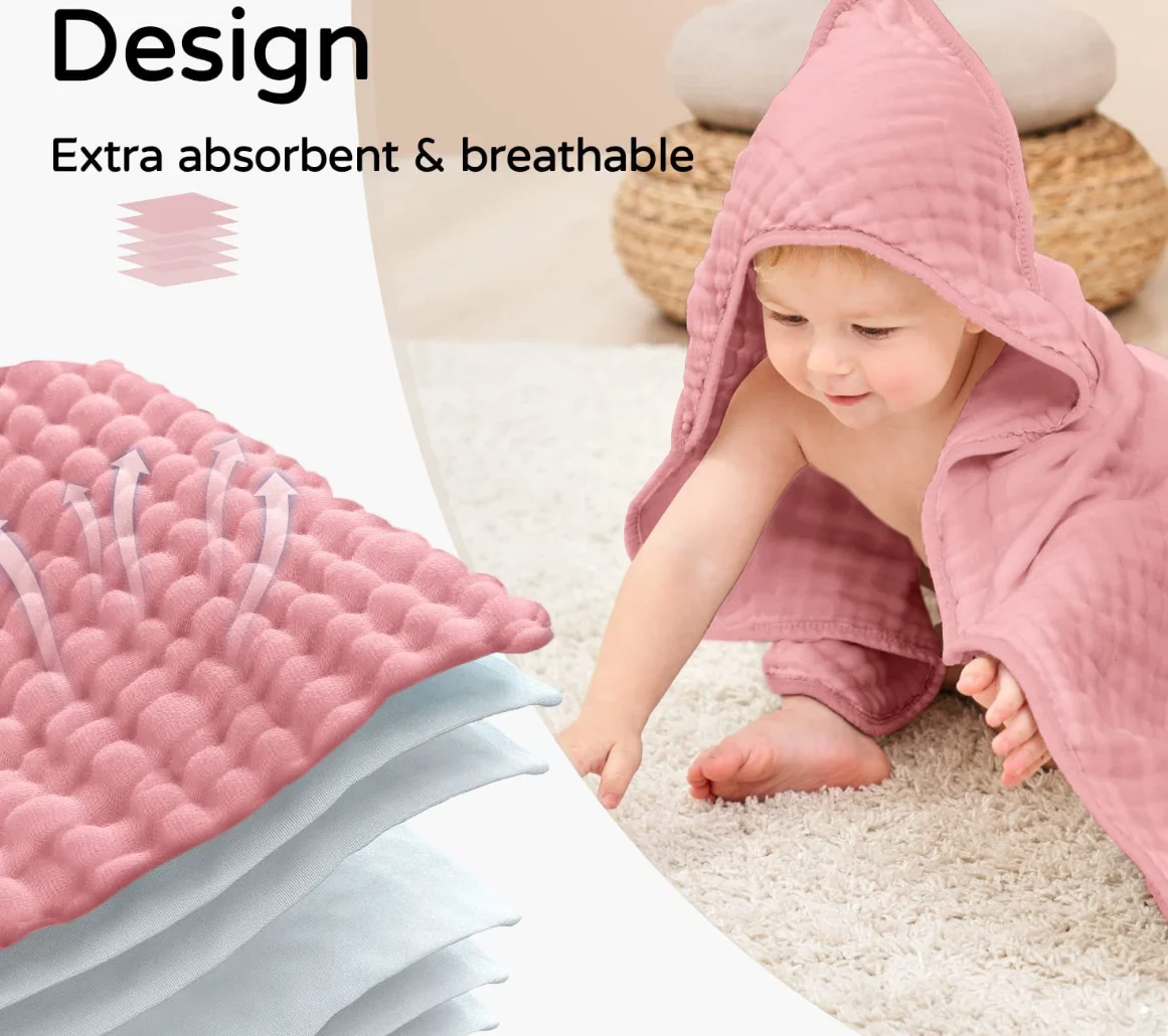 Hooded Baby Bath Towel 6 Layer Cotton Gauze Soft Newborn Baby Swaddle Blankets Infant Wrap Receiving Blanket Toddler Bathrobe