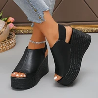Femmes sandales de haute qualité été en cuir sandales à talons compensés femmes 2025 nouvelle plate-forme talons hauts chaussures Sexy bout ouvert sandales élégantes 4