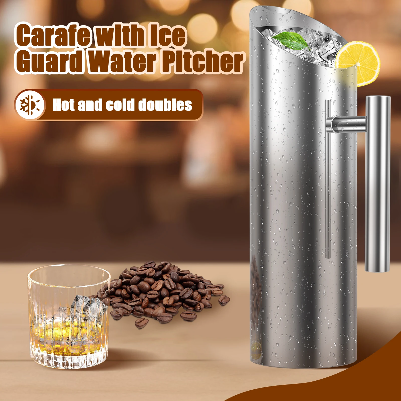 Pichet à Eau En Acier Inoxydable Avec Garde-glace – 1,5 L – Design élégant Pour Maison, Restaurant Ou Bar