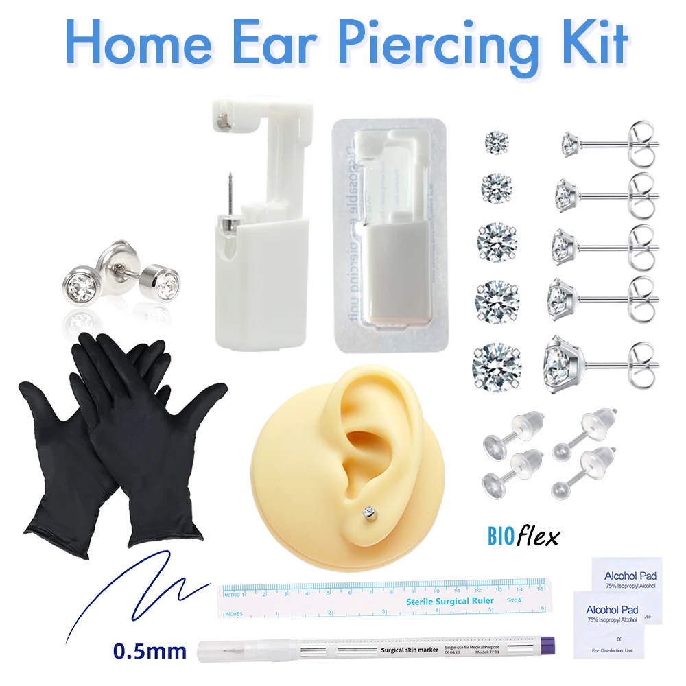 Kit de pistola desechable para Piercing de oreja para hombres y niñas, herramienta de autoperforación estéril, sin alergia, indolora, segura, para el hogar