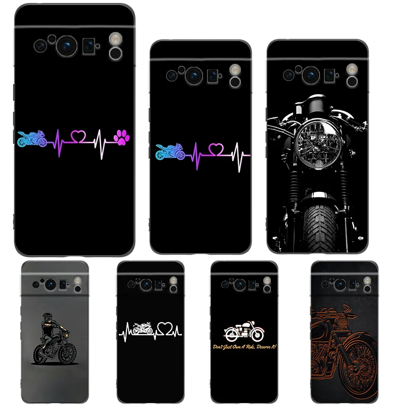 Luxury TPU Phone Case with Motorcycle Heartbeat Design - Black Soft Back Cover
