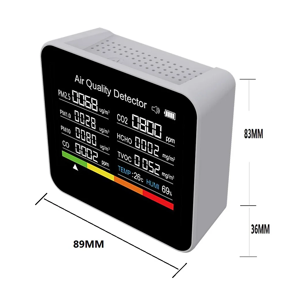 9 in 1 Air Quality Monitor CO2 Meter Carbon Dioxide Detector CO2 CO TVOC HCHO PM2.5 PM1.0 PM10 Temperature Humidity Detection